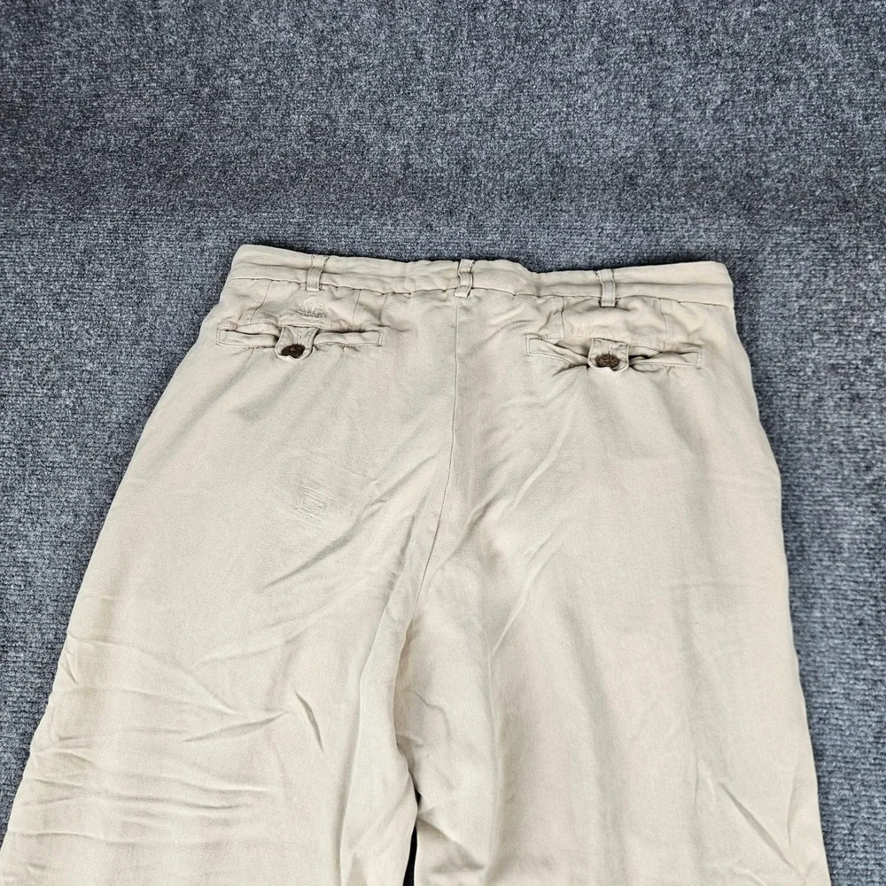 LUAU Mens 34 Silk Pleated Trousers Tan Khaki Herringbone Relaxed Island Pants